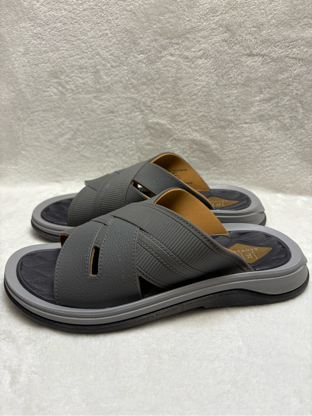George Men's Grey Crossband Comfort Slide Sandals, USA Size 9